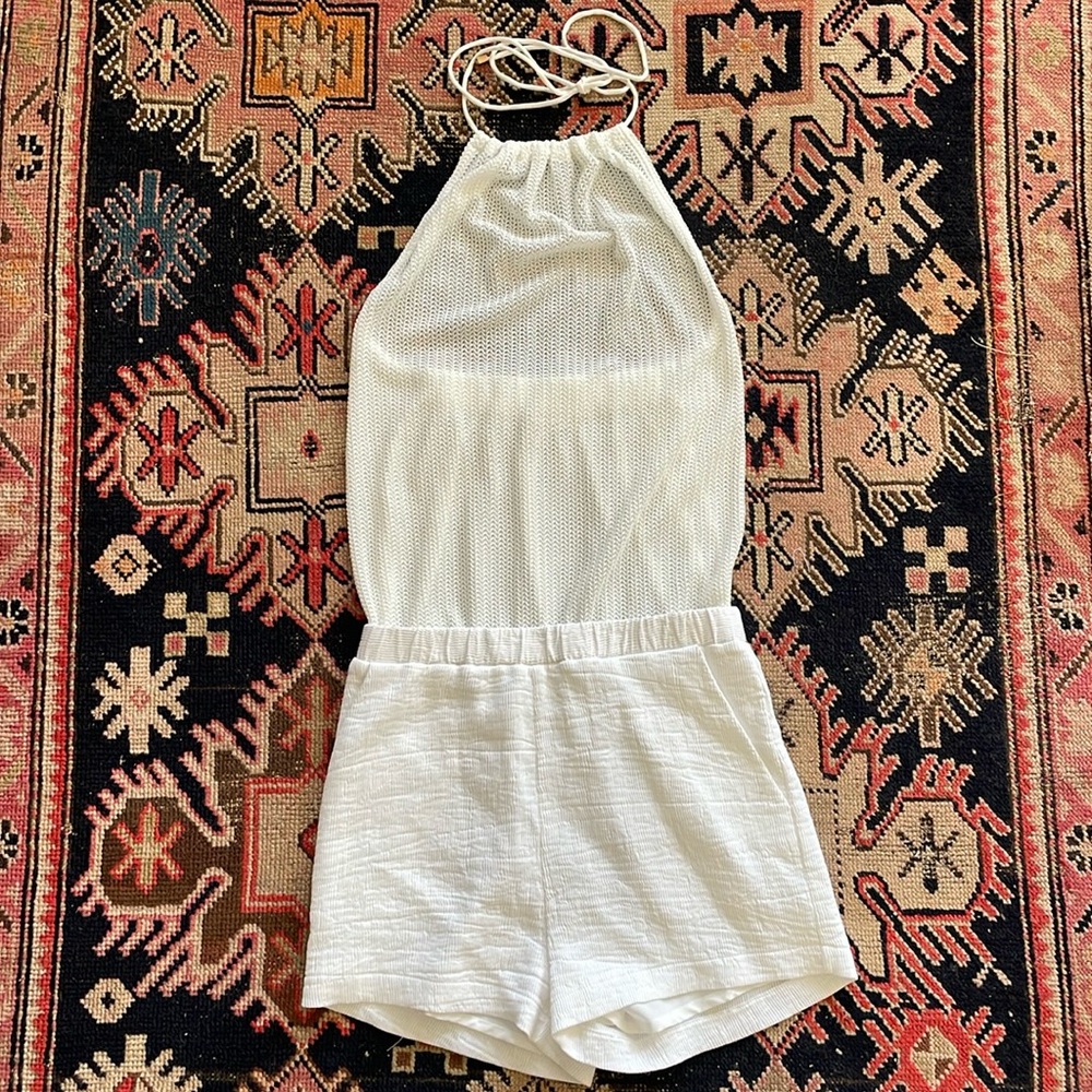 NWOT Endless Rose White Halter Romper Coverup Beach Vacation Shorts